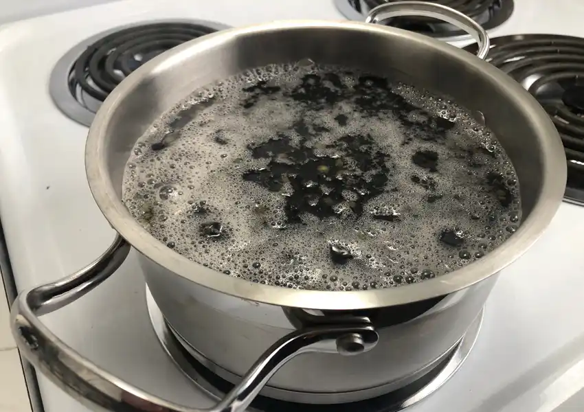 Lentils cooking with a simmer on the stove