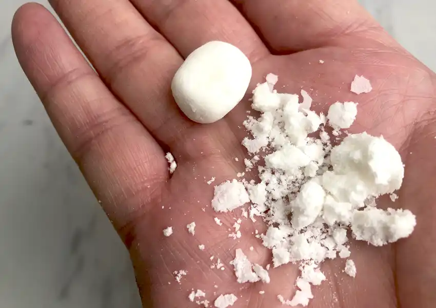 A close up showing dried marshmallows will be shatter when squeezed