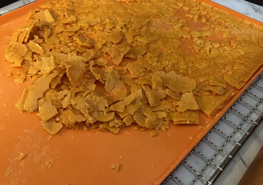 A photo showing eggs after dehydration and crumbles into flakes